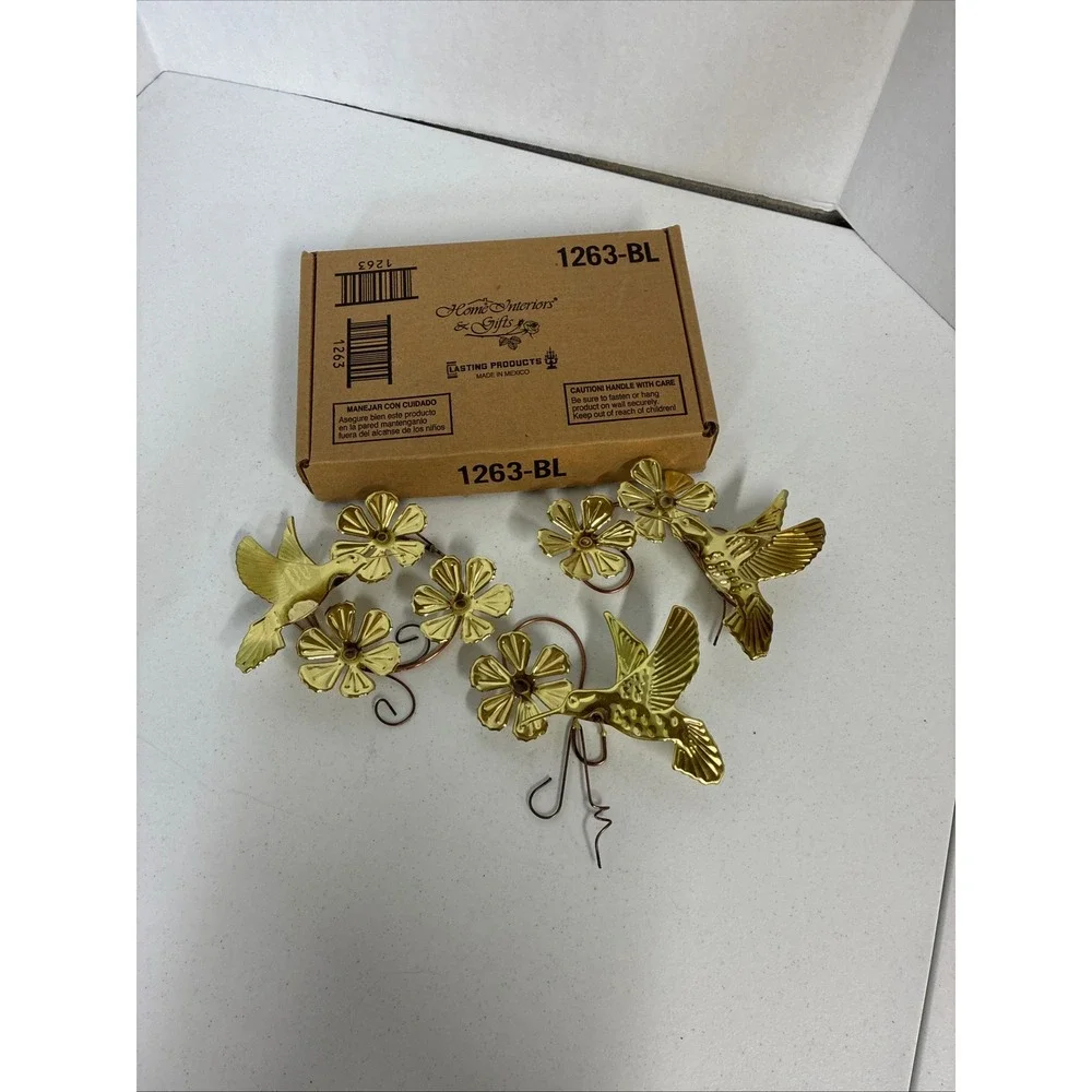 Home Interiors & Gifts Gold Hummingbird Flower Metal Wall Decor Set 3 1263-BL